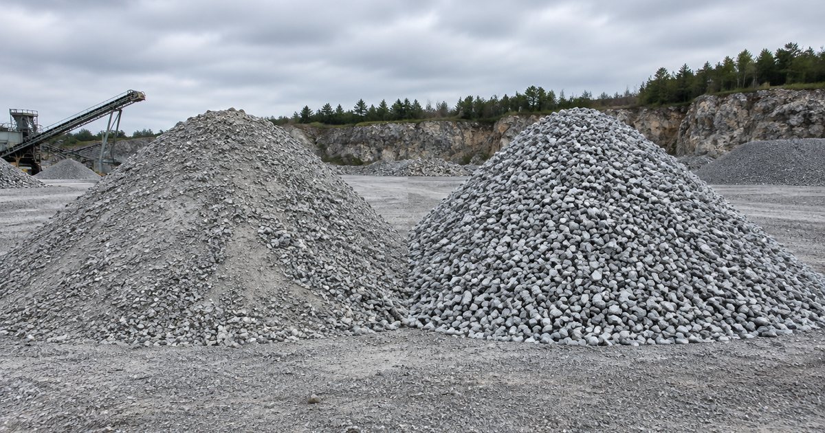 Illustration of two piles of crushed gravel side by side, one with fines and one clean