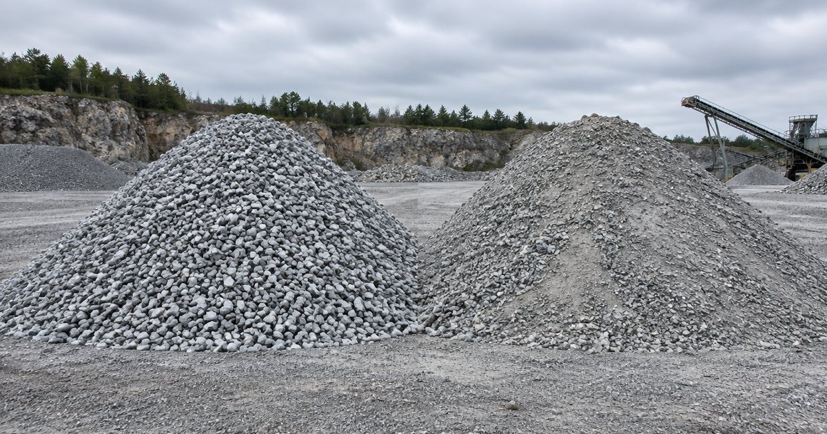 Illustration of two piles of crushed gravel at a rock yard