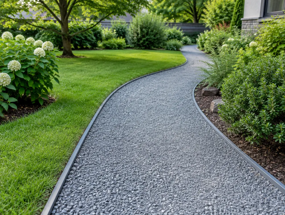 Illustration of a fine crushed rock garden path with metal edging